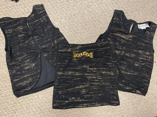 Gold Streaks Bow Back Top/Banded Skirt / Chain Set