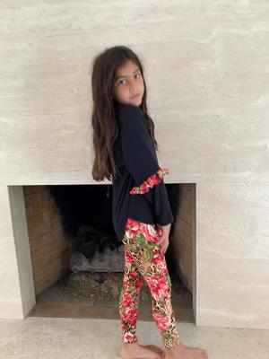 Black/Leopard Rose Kourtney Ruffle Top/Leopard Rose Legging Set