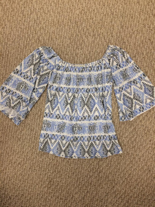 ICELAND WHITE/LT BLUE ON OFF THE SHOULDER TOP
