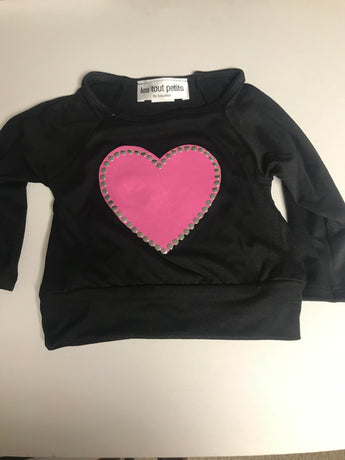 Black Sweatshirt/Pink Croc Heart Studded