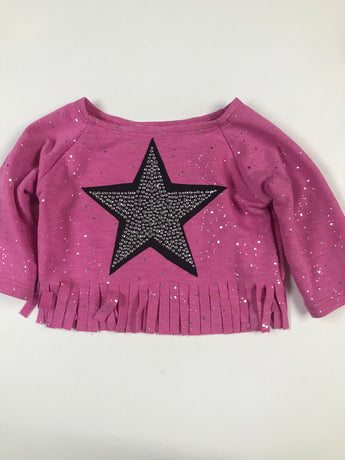 Pink Sparkle Fringe Top Black Silver Star