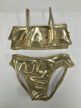 Gold Shinny Ruffle Bandeau Bikini