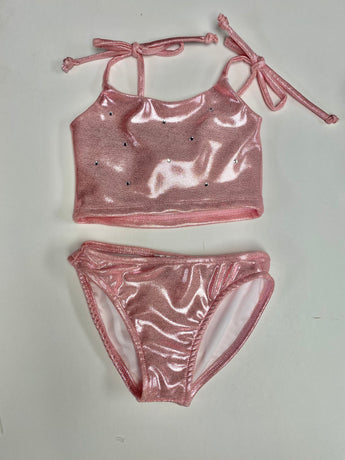 Shimmer Pink Bow Tie Stone Bikini