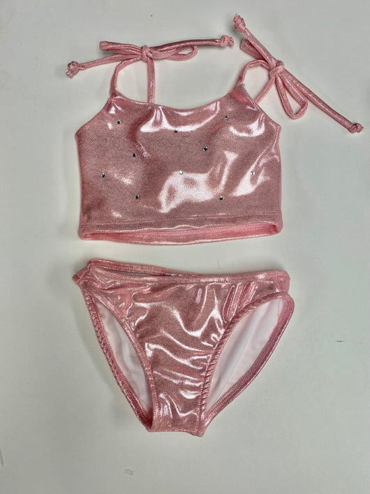 Shimmer Pink Bow Tie Stone Bikini