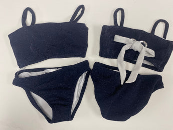 Navy Silver Sparkle Bow Back Bandeau Bikini/Front View & Back View