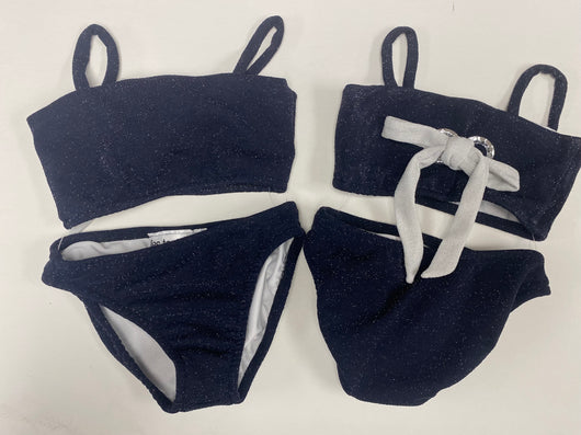 Navy Silver Sparkle Bow Back Bandeau Bikini/Front View & Back View