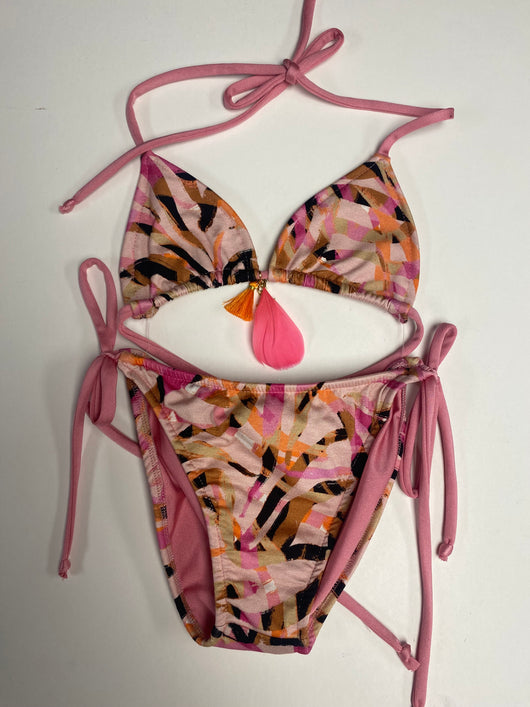 Tulum/Pink String Bikini /Feather