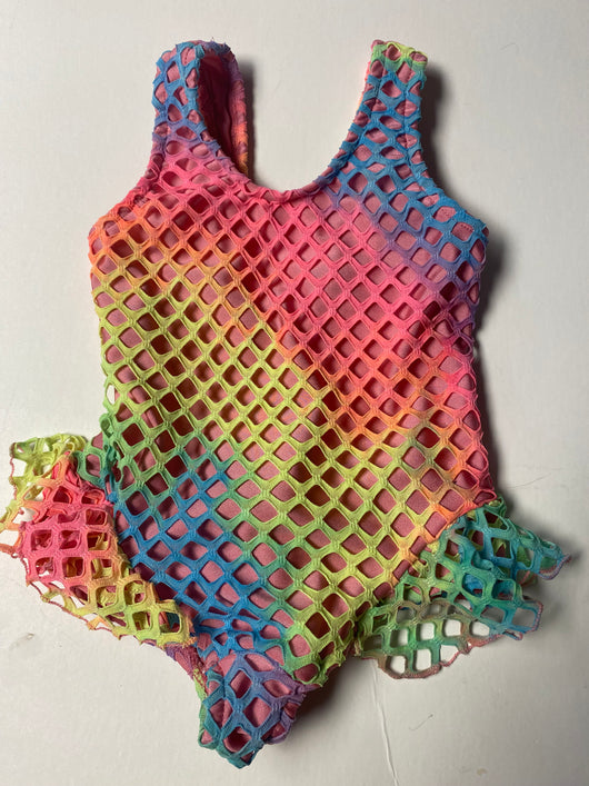 Rainbow Mesh Ruffle Tank Suit