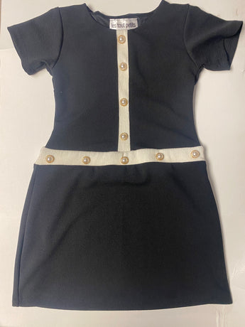 Black Ivory Short Sleeve Dress Pearl Buttons
