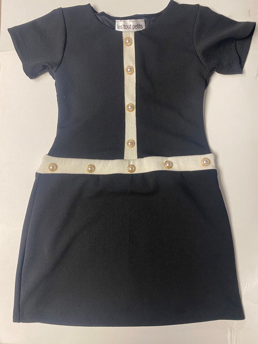 Black Ivory Short Sleeve Dress Pearl Buttons