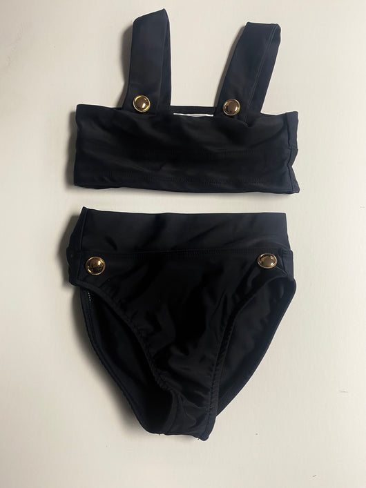 Black High Waist Bandeau Bikini / Buttons