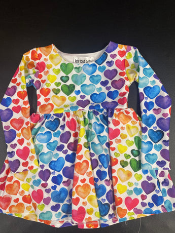 Rainbow Bubble Hearts Long Sleeve Swing Dress