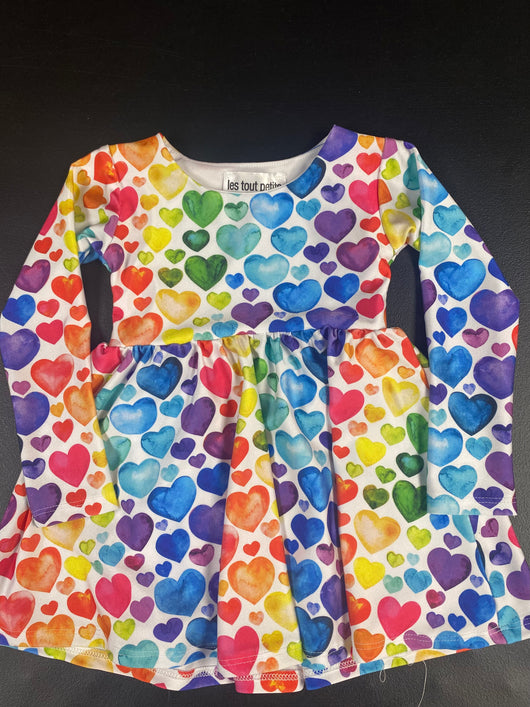 Rainbow Bubble Hearts Long Sleeve Swing Dress
