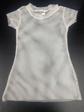 White Fishnet Short Sleeve Beach Dress
