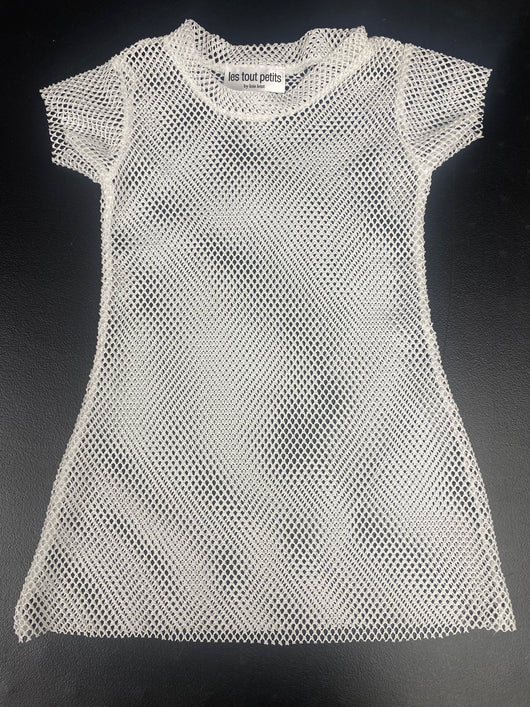 White Fishnet Short Sleeve Beach Dress