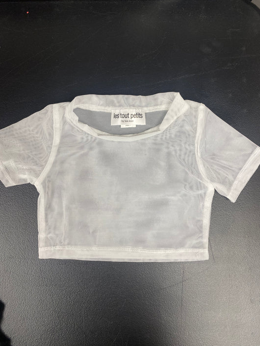 White Net Short Sleeve Crop Top