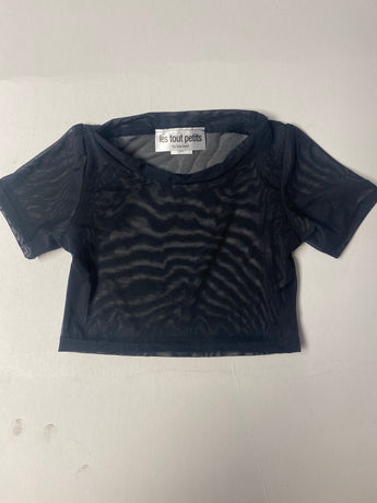 Black Net Short Sleeve Crop Top