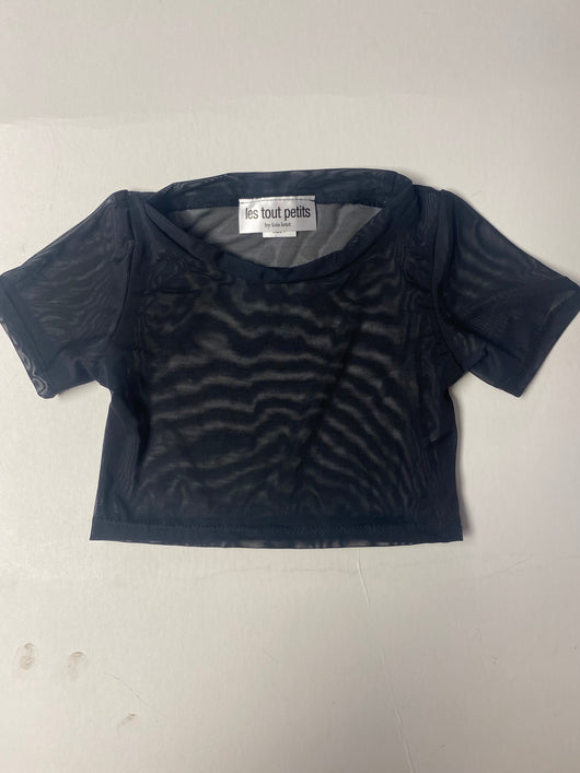 Black Net Short Sleeve Crop Top