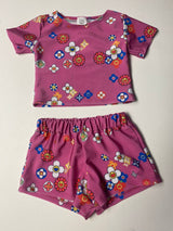 Pink Smiley Flowers Top/Short Set