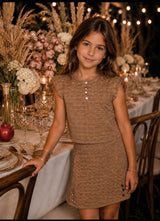 Latte Honeycomb Coterie Top & Banded Skirt  w/buttons