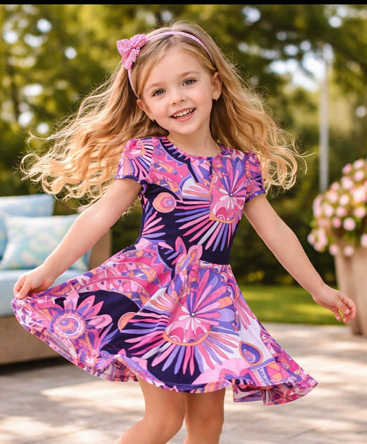 Pink/Navy Pucci S/S Skater Dress