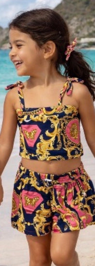 Pink/Navy Designer Inspired Top/Short Set