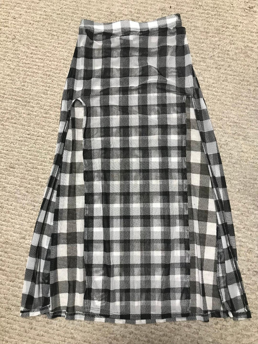 Black Check Board Slit Skirt