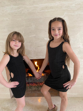 Black Honeycomb Side Cut Out Dress