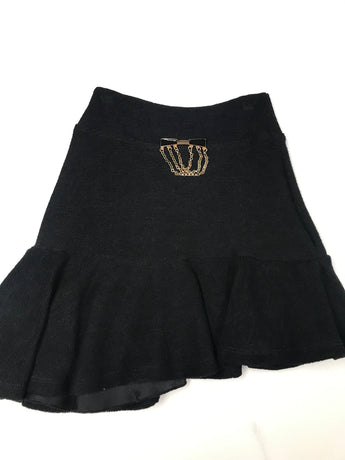 Black Sweater Knit Assym Skirt Pin