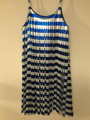 Silver Blue Stripe Cut Fringe Dress