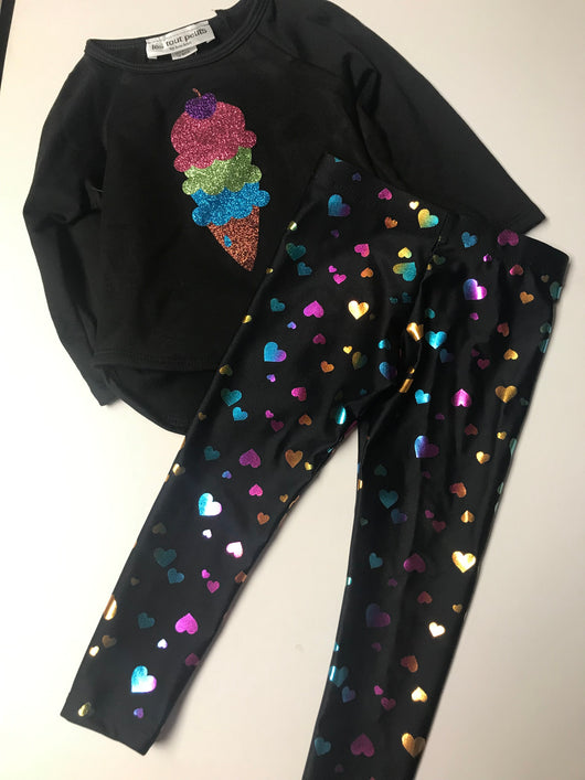 Black Ice Cream Tunic/ Multi Hearts Legging Set