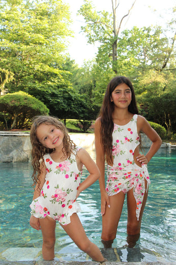 Lace Floral Ruffle Tanksuit