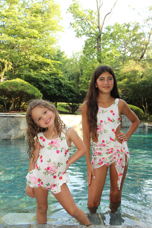 Lace Floral Ruffle Tanksuit