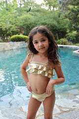 Gold Shinny Ruffle Bandeau Bikini