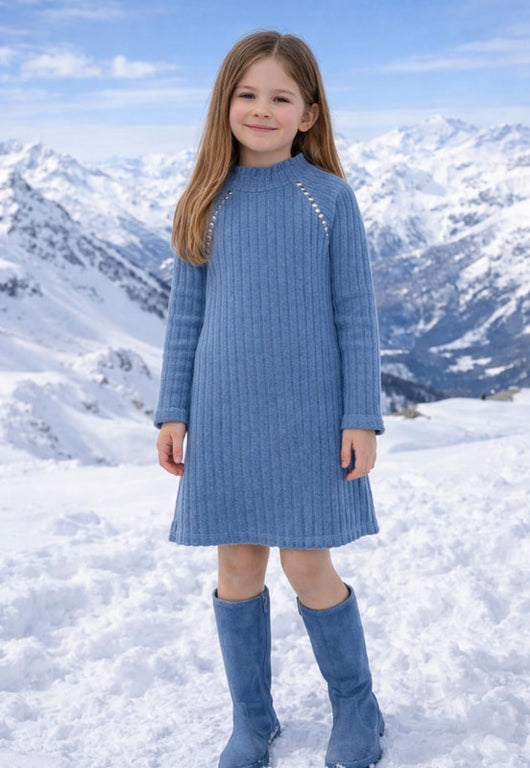 BLUESTONE BRUSHED RIB SILVER STUDDED   L/S COLLAR  DRESS