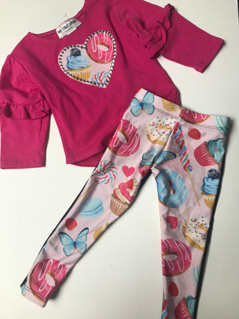 Pink Ruffle Sleeve Heart/Party legging Set