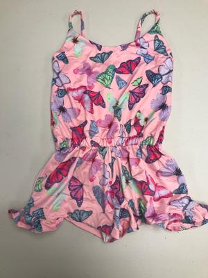 Pink Butterfly Slip Ruffle Romper