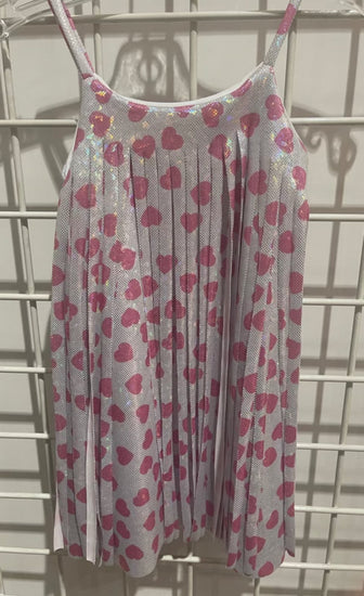 Pink Hearts Foil  Cut Fringe Dress