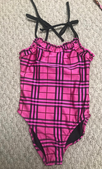 Bow Tie Pink Plaid  Ruffle Tanksuit