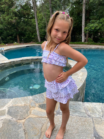 Rainbow Sparkle Dot Bandeau Ruffle Bikini and Ruffle Skirt