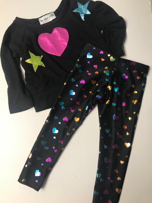 Black Heart Starts Sweatshirt/Multi Hearts Legging Set