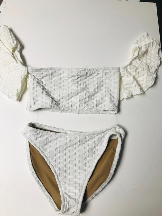 White Honeycomb Off the Shoulder Bikini