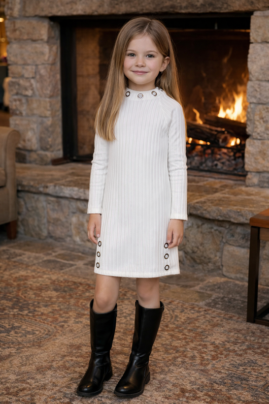 SNOW BRUSHED RIB  L/S COLLAR DISC DRESS
