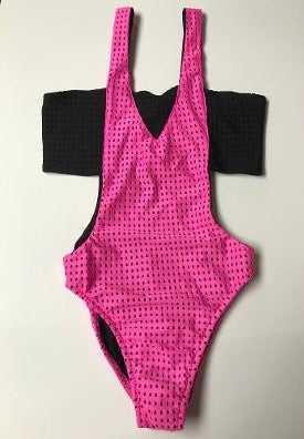 HOT PINK MESH BLACK BANDEAU MONOKINI