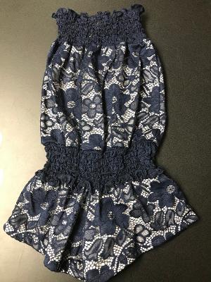 SMOCKED ROMPER NAVY LACE