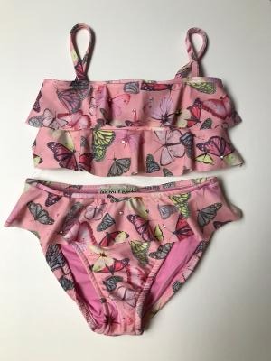 Pink Butterfly Ruffle Bandeau Bikini/stones