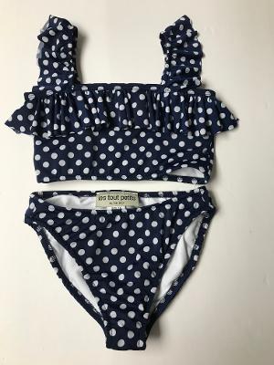 NAVY DOT RUFFLE BANDEAU BIKINI