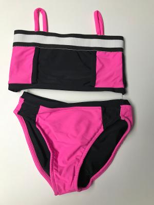 Pink Black Athletic Tape Bandeau Bikini