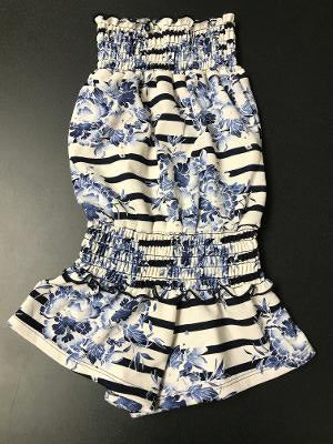 SMOCKED ROMPER NAVY FLORAL STRIPE