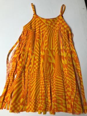 ORANGE RACER CHECK CUT FRINGE DRESS